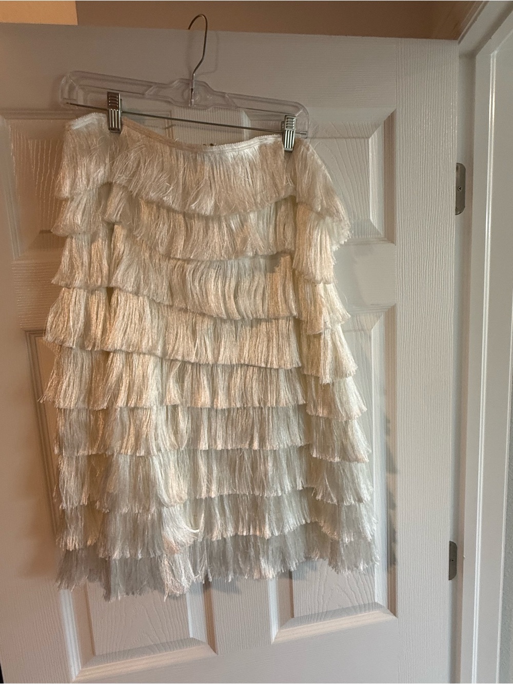 Nasty Gal Cream Tiered Fringe Strapless Dress